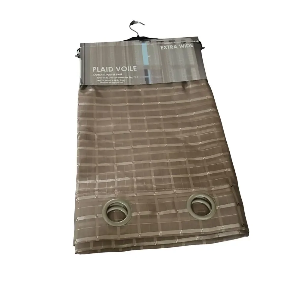 Plaid Voile Curtain Panel Pair 108